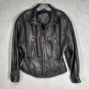 Vintage Tannery West Black Leather Biker Jacket Women's Size Medium